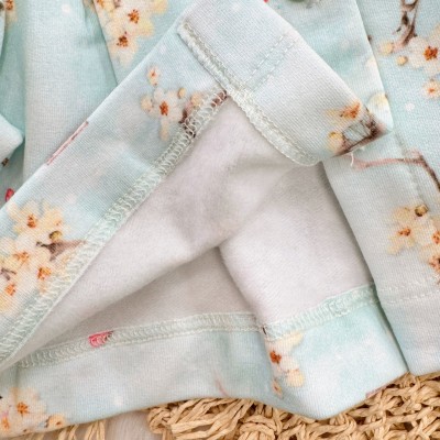 Conj. Casaco Florzinhas com Casinhas de Passarinhos  e Calça de Linho - Azul